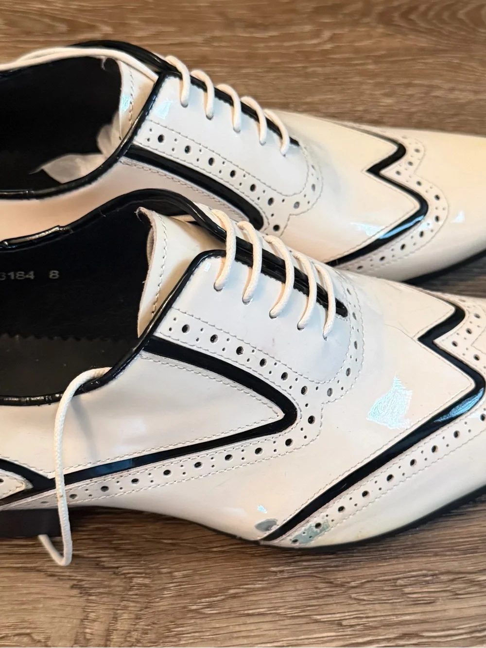 Encore Two-Tone White and Black Wingtip Derby Shoes for Men